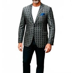 NEW MIZUMI COUTURE two tone checked blazer in silver and grey